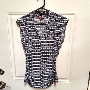 Vince Camuto Print Side Ruched V-Neck Blouse Sz‎ Medium